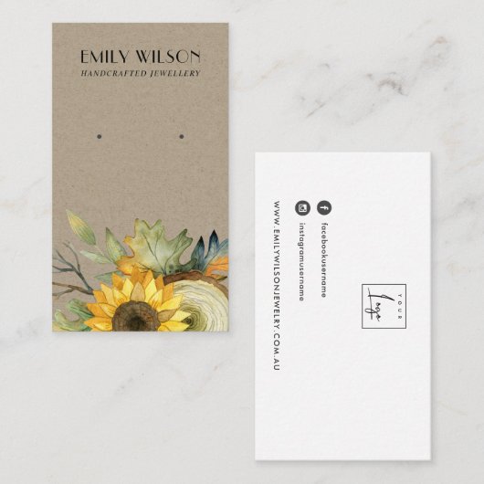 KRAFT SUNFLOWER HERFST AUTUMN STUD EARRING DISPLAY VISITEKAARTJE (Voorkant / Achterkant)