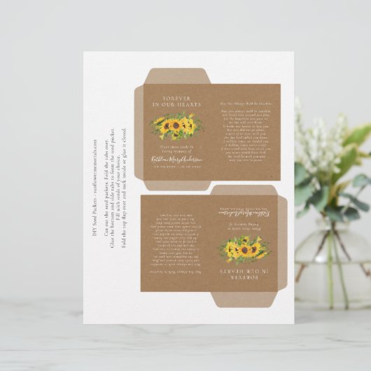 Kraft Sunflower Memorial Seed Packet DIY Sjabloon (Staand voorkant)