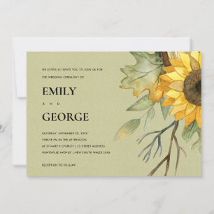 KRAFT SUNFLOWER WATERVERF FLORAL WEDDING INVITE BEDANKKAART