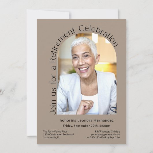Kraft Tan Simple Photo Arch Pensioenfeest Kaart (Voorkant)