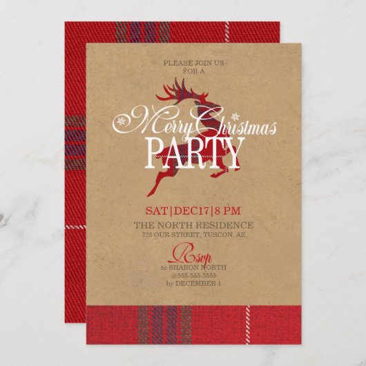 Kraft & Tartan Rendier Kerstfeest ID589 Kaart (Voorkant / Achterkant)