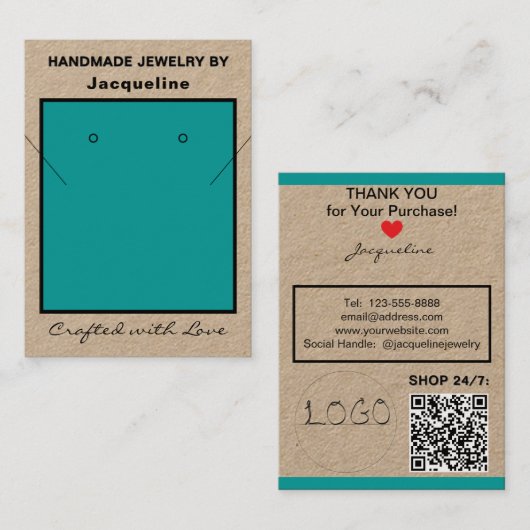 Kraft Teal Necklace Earrings Logo Website QR Code Visitekaartje (Voorkant / Achterkant)