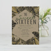 Kraft Tropical Palm Leaves Summer Island Sweet 16 Kaart (Staand voorkant)