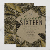 Kraft Tropical Palm Leaves Summer Island Sweet 16 Kaart (Voorkant / Achterkant)