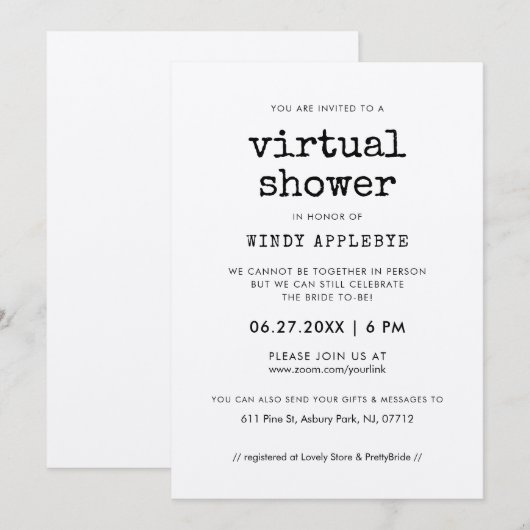 kraft typemachine Virtual vrijgezellenfeest Kaart (Voorkant / Achterkant)