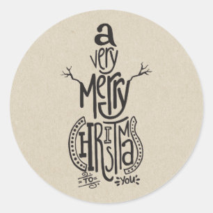 Kraft Vakantie Kerst ZALIGE KERSTDAGEN Sneeuwman Ronde Sticker