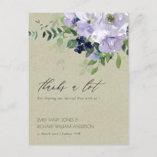 Kraft Violet Paarse Floral Leafy Wedding Bedankt Briefkaart