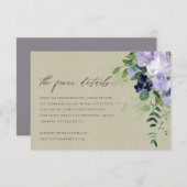 Kraft Violet Paarse Floral Leafy Wedding Details Informatiekaartje (Voorkant / Achterkant)