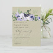 Kraft Violet Paarse Floral Leafy Wedding Invite Bedankkaart (Staand voorkant)