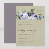 Kraft Violet Paarse Floral Leafy Wedding Invite Bedankkaart (Voorkant / Achterkant)