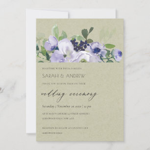 Kraft Violet Paarse Floral Leafy Wedding Invite Bedankkaart