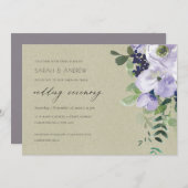 Kraft Violet Paarse Floral Leafy Wedding Invite Bedankkaart (Voorkant / Achterkant)