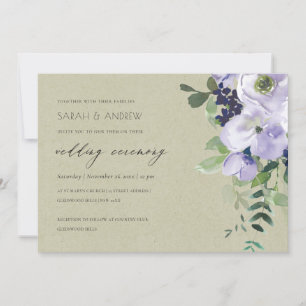 Kraft Violet Paarse Floral Leafy Wedding Invite Bedankkaart