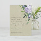 Kraft Violet Paarse Floral Leafy Wedding Invite Bedankkaart (Staand voorkant)