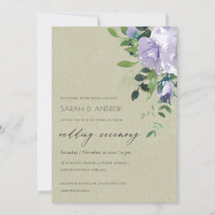 Kraft Violet Paarse Floral Leafy Wedding Invite Bedankkaart