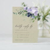 Kraft Violet Paarse Floral Leafy Wedding RSVP Informatiekaartje (Staand voorkant)