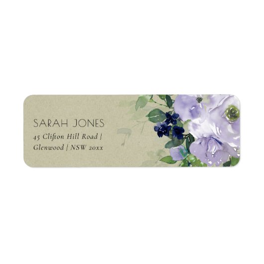 Kraft Violet Paarse Navy Bloem Blad Adres Etiket (Voorkant)