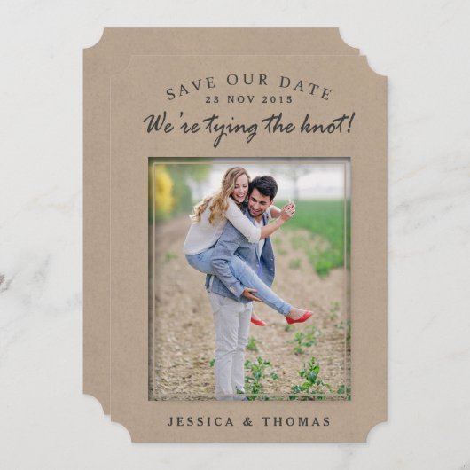 Kraft voor het land Rustic | Aangepaste foto slaat Save The Date (Voorkant / Achterkant)