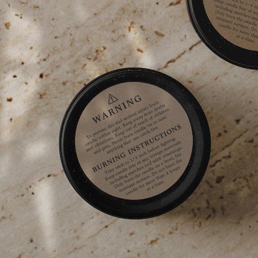 Kraft Waarschuwing Brandende Instructies Kaarsetik Ronde Sticker