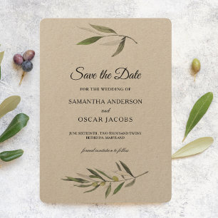 Kraft Watercolor Groene Olijftak  Save The Date