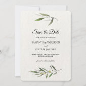 Kraft Watercolor Groene Olijftak  Save The Date (Voorkant)