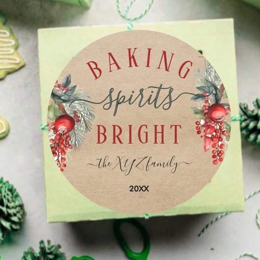 Kraft Waterverf Baking Spirits Bright Holiday Ronde Sticker