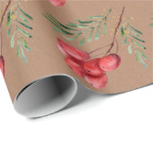 Kraft-Waterverf Berry en Greenery Leaf Cadeaupapier (Rol Hoek)