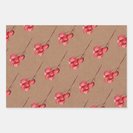 Kraft-Waterverf Berry en Greenery Leaf Inpakpapier Vel (Voorkant 3)