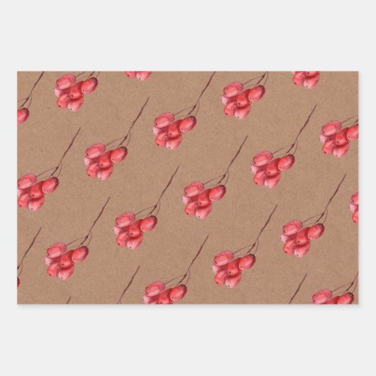 Kraft-Waterverf Berry en Greenery Leaf Inpakpapier Vel (Voorkant)