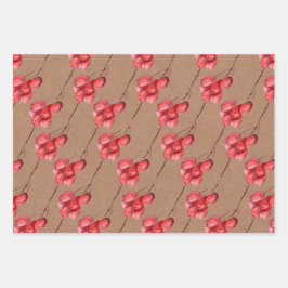 Kraft Waterverf Berry - Greenery Leaves & Gold Inpakpapier Vel