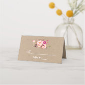 Kraft Waterverf Bloemen Roze Blush Bruiloft Plaatskaartje (Voorkant)