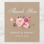 Kraft Waterverf Bloemen Roze Blush Bruiloft Wijn Etiket (Enkel label)