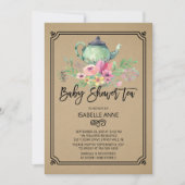 Kraft Waterverf Bloemen Tea Party Baby shower Kaart (Voorkant)