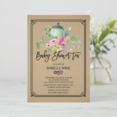 Kraft Waterverf Bloemen Tea Party Baby shower Kaart (Staand voorkant)