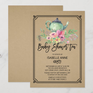 Kraft Waterverf Bloemen Tea Party Baby shower Kaart