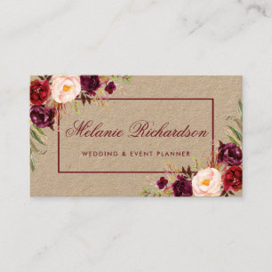 Kraft Waterverf Bourgondië Marsala Floral Visitekaartje