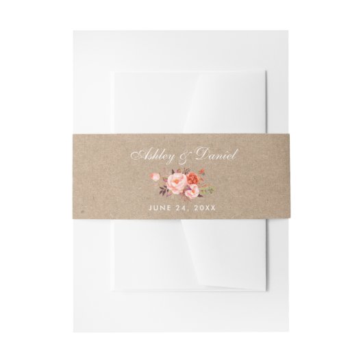 Kraft Waterverf Floral Coral Wedding Uitnodigingen Wikkel (Voorkant Voorbeeld)