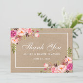 Kraft Waterverf Floral Pink Blush Weddenschap Beda Bedankkaart (Staand voorkant)