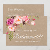 Kraft Waterverf Floral Pink Bridesmaid Kaart (Voorkant / Achterkant)