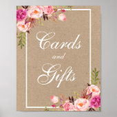 Kraft Waterverf Floral Pink Wedding Cards Gifts Poster (Voorkant)