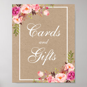 Kraft Waterverf Floral Pink Wedding Cards Gifts Poster