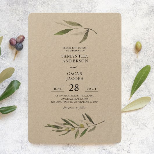 Kraft Waterverf Green Olive Branch Kaart