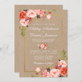 Kraft Waterverf Koral Floral Gold Wedding Invite (Voorkant / Achterkant)