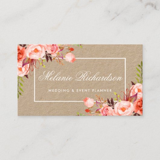 Kraft Waterverf Koral Floral Visitekaartje (Voorkant)