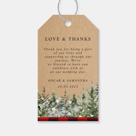 Kraft Waterverf Pine Trees & Red Buffalo Pset Cadeaulabel (Voorkant)