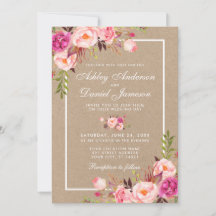 Kraft Waterverf Pink Blush Floral Wedding Invite