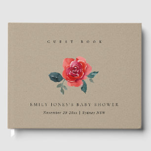 KRAFT WATERVERF RED GREEN ROOS FLORAL BABY SHOWER GASTENBOEK