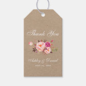 Kraft Waterverf roze bloemenbruiloft dank u Cadeaulabel (Voorkant)