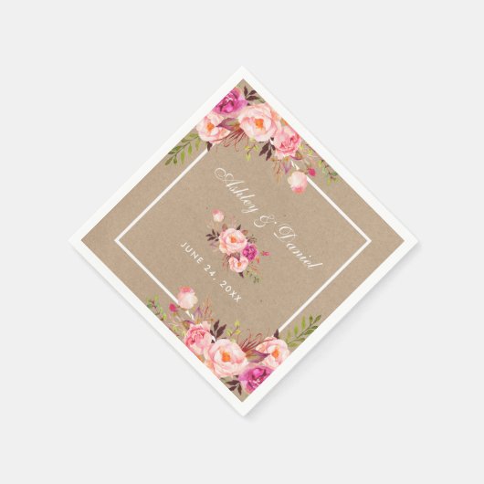 Kraft Waterverf Roze Blush Bloemen Bruiloft Servet (Hoek)
