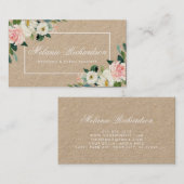 Kraft Waterverf Roze Blush White Floral Visitekaartje (Voorkant / Achterkant)